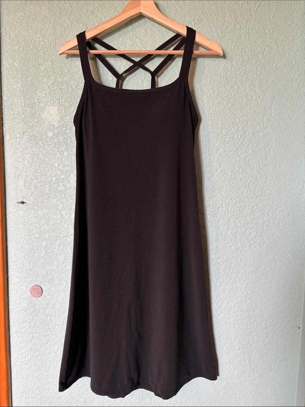 Prana Black Stretchy Midi Dress with Crossback Straps Women’s Size Small Good